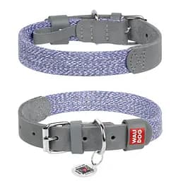 Ошейник для собак из кожи и восстановленного хлопка Waudog Classic M Ш 20 мм Д 30-39 см серый