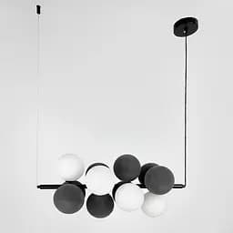 Видовжений чорний світильник на 4 білих та 8 графітових плафонів | Арт. 908/12 BK+GR+WT | Line F
