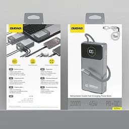 УМБ Dudao 20000mAh K31 Pro 45W PD,QC USB-A,USB-C In/Out,with built-in USB-C/Lightning cables Gray - мініатюра 2