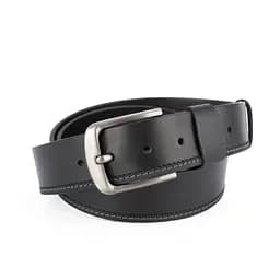 Ремень мужской черный кожаный SF-402 (125 см) со строчкой под джинсы