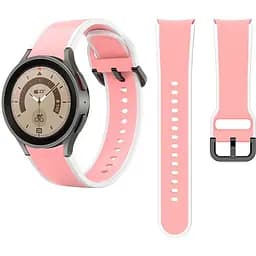 Ремінець для Samsung Galaxy Watch 4 44mm - рожево-білий ширина кріплення 20мм силікон розмір L Watchbands Double Line (W12-8WB61286536)