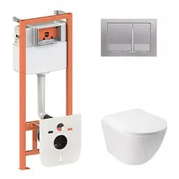 Набор: Qtap Jay Ultra Quiet унитаз подвесной QT07335177W + Nest комплект инсталляции 4в1 (квадратная клавиша Satin) QT0133M425 + M06029SAT