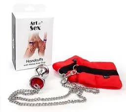 Наручники с металлической анальной пробкой Art of Sex Handcuffs with Metal Anal Plug, size M, Red Art of Sex SO6182 92993