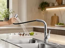 Кран / змішувач Faucet CR-8428 багатофункціональний метал / Змішувач кухонний з висувною лійкою, хром / Висувний кухонний змішувач з нержавіючої сталі - мініатюра 4