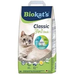 Наполнитель Biokats Classic Fresh 3in1 для кошачьего туалета бентонитовый 18 л