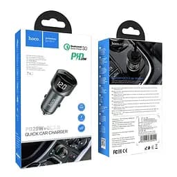Автомобільний зарядний пристрій Hoco Z42 Light road dual port digital display PD20W + QC3.0 car charger Темно-сірий - мініатюра 3