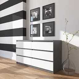 Комод Vays R-7 Антрацит-Белый фасад, 6 ящиков без ручек, ЛДСП, 140×40×75 см - для дома, офиса, гостиной, спальни
