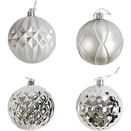 Набор новогодних украшений 24 текстурные игрушки на елку, серебряного цвета (161623)
