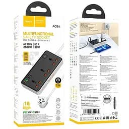 Подовжувач Hoco AC8A Storm (PD30W/1C/3A/3xSocket) (1.5m) Black - мініатюра 2