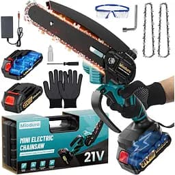 Міні-бензопила акумуляторна 6 дюймів, 8000 мАг потужна електрична пилка, легка міні-бензопила з 2 ланцюгами, 2 акумуляторами