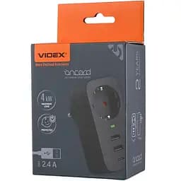 Мережевий адаптер Videx Oncord з/з 1п 2.4 A 2 USB+USB-C black (VF-AD1G2U1C-B)