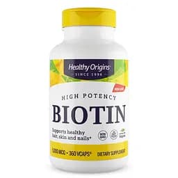 Біотин Healthy Origins Biotin 5000 mcg High Potency 360 вегакапсул для підтримки волосся шкіри та нігтів