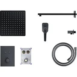 Душова система прихованого монтажу Corsan Plomeria black + BOX з термостатом 646994, Чорний матовий