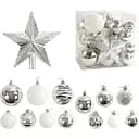 Набір новорічних прикрас 30 кульок на ялинку з верхівкоюзірочкою у наборі, сріблястого кольору (160775)