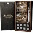 Подарунковий набір Whiskey Stones камені для віскі у дерев'яному пеналі 8 шт. + 2 склянки Bohemia Quadro + щипці + мішечок