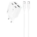 МЗП Hoco N55 Fundador PD20W four-port (2USB-A/2C) + кабель Type-C to Type-C White