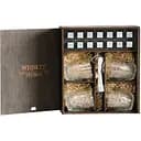 Подарунковий набір Whiskey Stones камені для віскі в дерев'яному пеналі №4 + 4 склянки Bormioli Rocco Dedalo + щипці + мішечок