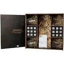 Подарунковий набір Whiskey Stones камені для віскі у дерев'яному пеналі №8 + 4 склянки Bormioli Rocco Dedalo + щипці + мішечок