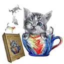 Пазл дерев'яний Чарівне Кошеня в чашечці, А3, Картонна коробка 200 елементів