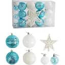 Набір новорічних прикрас 24 іграшки на ялинку з зірочкою на верхівці, блакитного та білого кольору (161358)