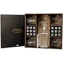 Подарунковий набір Whiskey Stones камені для віскі в дерев'яному пеналі №8 + декантер і 4 склянки Rocco Dedalo + щипці + мішечок