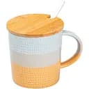 Чашка керамічна Happy Life у скандинавському стилі з кришкою та ложкою помаранчева 350 мл HP7201O