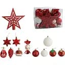 Набір новорічних прикрас 24 фігурки з зіркою для вершини ялинки, червоного та білого кольору (163139)