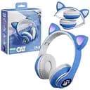Беспроводные детские наушники Cat Ear STN-28 Bluetooth с кошачьими ушками светящимися синие