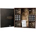 Подарунковий набір Whiskey Stones камені для віскі у дерев'яному пеналі №8 + 4 склянки Bormioli Rocco Cassiopea + щипці + мішечок