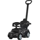 Каталка-толокар 2 в 1 668L-2, з батьківською ручкою, звукові ефекти, шкіряне сидіння, чорна