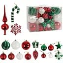 Набір новорічних прикрас 65 іграшок з верхівкою на ялинку, зеленого та червоного кольору (160753)