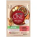 Влажный корм для взрослых активных собак мелких пород Purina One Mini Active с говядиной, картофелем и морковью в подливе 85 г (12451551)