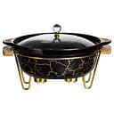 Мармит фарфоровый настольный круглый 2(л) мармитница с подогревом Черный мрамор Yiwu LC-718