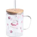Чашка Happy Life скляна дитяча 500 мл з принтом та бамбуковою кришкою рожева HP7214A