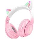 Беспроводные Bluetooth наушники Hoco Cat ears W42 с ушками и подсветкой розовый