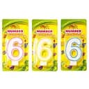 Свеча-цифра с цветным контуром и глиттером внутри, цифра 6, 4 шт. в упаковке