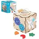 Деревянный бизикуб MD 0894-1 с сортером, шестернями, лабиринтом, подвижными деталями, ручкой и люком-лупой