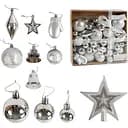 Набір новорічних прикрас для ялинки 98 іграшок з зіркою для верхівки ялинки, сріблястого кольору (161595)