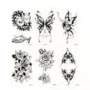 Набор временных тату Бабочки и цветы №1 Fresh Tattoo black-tattoo-mini-set-f01 из 6 черных по 9,5 х 5,5 см