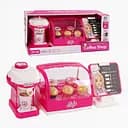 Игрушечная детская кофейня с английской озвучкой, подсветкой и едой, розового цвета