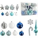 Набір новорічних прикрас 65 іграшок з верхівкою на ялинку, блактного та білого кольору (160751)