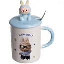 Чашка порцелянова Yiwu Labubu 300 мл з кришкою і ложкою блакитний Yiwu FM-35B