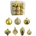 Набір новорічних прикрас 30 іграшок на ялинку з малюнками та глітером, золотого кольору (160814)