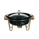 Мармит фарфоровый настольный круглый 800 (мл) мармитница с подогревом Зеленый мрамор Yiwu LC-713