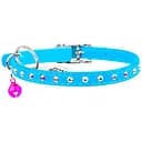Ошейник для кошек Waudog Glamour, кожаный, с эластичной вставкой, со стразами, 22-30х0,9 см, голубой