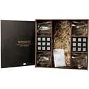 Подарунковий набір Whiskey Stones камені для віскі у дерев'яному пеналі №8 + 4 склянки Bohemia Quadro + щипці + мішечок