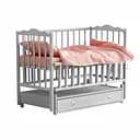 Детская кроватка Ангелина с откидной боковиной, шарнир-подшипник, с выдвижным ящиком бук серый