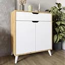 Комод в гостиную с белыми ножками М-ЗОН Борн 750 Дуб Артизан/Нимфеа Альба (белый) (MZN-031042)