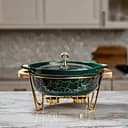 Мармит фарфоровый настольный круглый 1.3(л) мармитница с подогревом Зеленый мрамор Yiwu LC-714