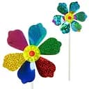 Ветрячок маленький, диаметр 14 см, палочка 27 см, цветок, фольга, 20 шт. в упаковке